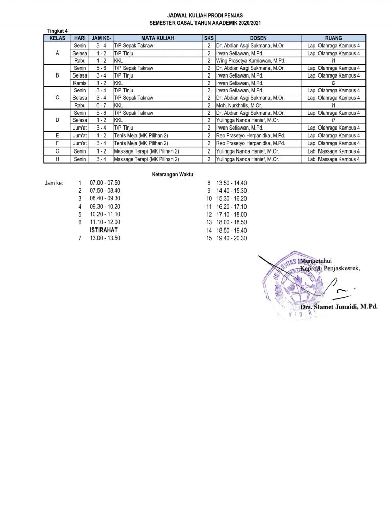 Jadwal Semester Ganjil 2020/2021 – Penjaskesrek